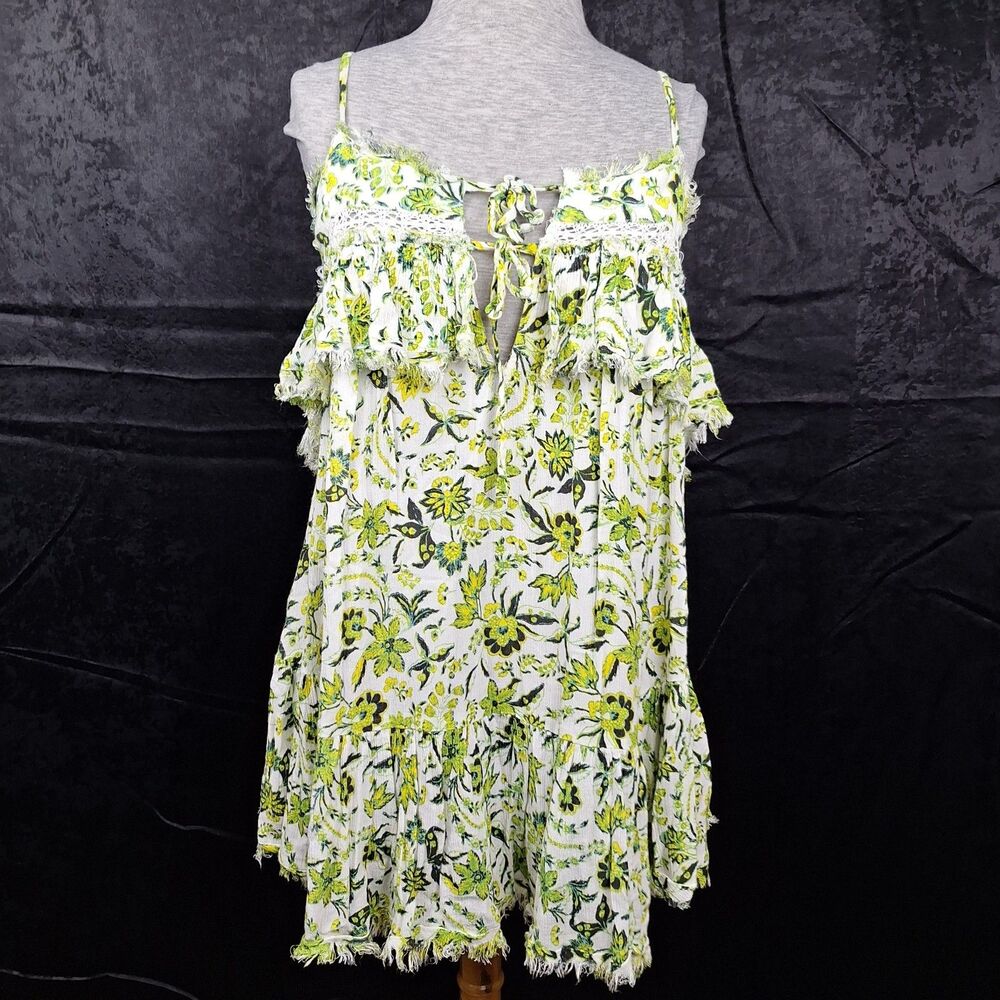 S Free People 'TAKE ME WITH YOU" Green Floral Ruffle Festival Boho Grunge Fairy